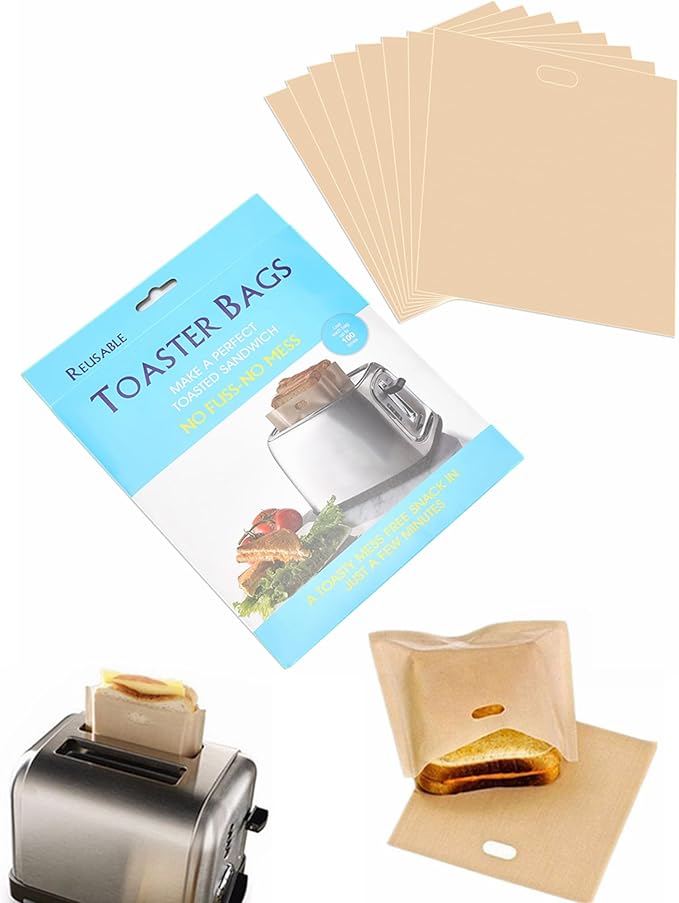 8 Pack Non Stick Toaster Sandwich Bags Reusable and Heat Resistant Easy to Clean,Washable Toaster Bags for Toaster Microwave Grill Cheese Sandwiches,Toast Bags for Toast Sandwich Panini Snacks (8)
