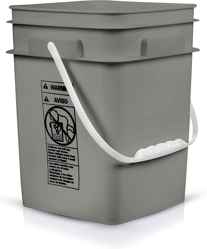 House Naturals 4 Gallon Square Food Grade Bucket Pail with Plastic Handles and Lid (Pack of 3) Made in USA containers (Gray)