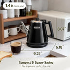 Hazel Quinn Electric Kettle - 1L/34oz Small Tea Kettle, 800W Fast Boil, All 304 Stainless Steel Interior, Double Wall for Cool Touch and Thermal, Auto Shut-Off, BPA-Free, Cordless - Jet Black