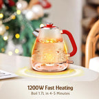 Hazel Quinn Retro Electric Kettle - 1.7 Liters / 57.5 Ounces Tea Kettle with Thermometer, All Stainless Steel, Fast Boiling 1200 W, BPA-free, Cordless, Rotational Base, Automatic Shut Off - Ruby Red