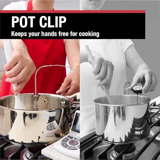 CDN Digital Probe Cooking, Cooling Thermometer, Smoker Oven Grill Candy Deep Frying, Multifunctional Thermometer/Timer/Clock with Loud Alerts, Stainless Steel Probe/Pot Clip, White or Silver (DTTC-W)