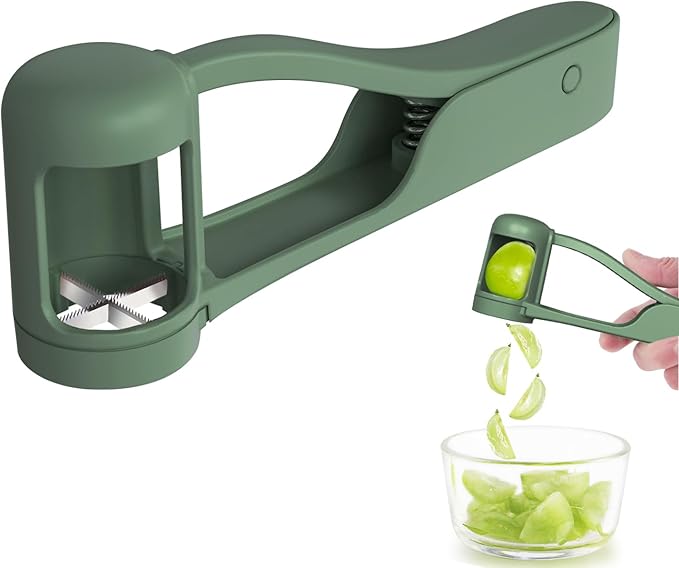 Luvan Grape Cutter for Toddlers 1-3, Grape Slicer Kitchen Gadget for Vegetable Fruit Salad Cake Decor, Stainless Steel Baby Grape Quarter Cutter Tool for Cherry Tomato Strawberry Blueberry - Green