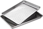 2-Pack 23.5"x15.5" Extra Large Heavy Duty Commercial Grade 304 Stainless Steel Baking Pan Set, Non-Toxic Deep Sheet Pan, 1 Solid & 1 Perforated Pans for Roasting, Defrosting, Draining, Cooling