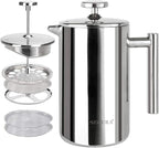 Secura French Press Coffee Maker, 304 Grade Stainless Steel Insulated Coffee Press with 2 Extra Screens, 12oz (0.35 Litre), Silver