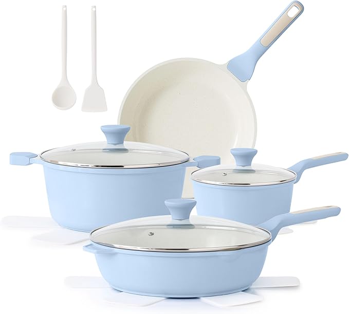 SENSARTE Nonstick Ceramic Cookware Set Large 13-Piece, Healthy Pots and Pans Set Dishwasher Safe, Non-toxic Kitchen Cooking Set with Stay-Cool Handles, Induction Compatible, PFAS Free, Blue