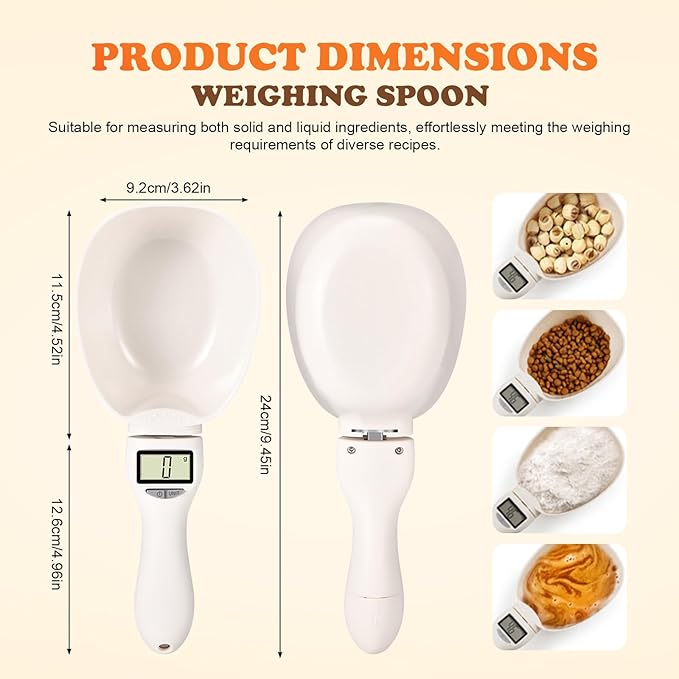 Digital Measuring Spoon Scale, Electronic Food Measuring Spoon, High-Precision 800g/0.1g with LCD Screen, Grams and Ounces, for Cooking, Baking, Dog Cat