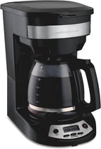 Hamilton Beach 12 Cup Programmable Drip Coffee Maker Machine, Regular & Bold Brew Options, Auto Pause and Pour, Glass Carafe, Black with Stainless Accents (46299J)