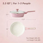 SENSARTE Nonstick Ceramic Skillet with Lid 10-inch, 3.5QT Non Toxic Deep Frying Pan, Saute Pan with Lid, Stay-cool Handle, Healthy Cooking Pot, Induction Compatible, Pink
