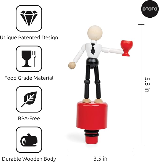 Wasted Wine Stopper by OTOTO - Wine Bottle Stopper, Wine Stoppers for Wine Bottles, Wine Accessories, Wine Bottle Stoppers, Funny Kitchen Gadgets, Fun Wine Stoppers Cute Wine Corks for Wine Bottles