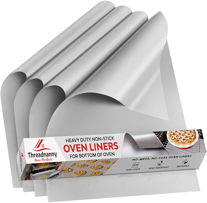 Oven Liners for Bottom of Oven, Silver 17" X 25" - Premium Large Thick Mats, Heavy Duty Liner for Bottom of Electric Range, Gas Range, Microwave, Etc. - Non Stick Teflon Mats (4-pack)