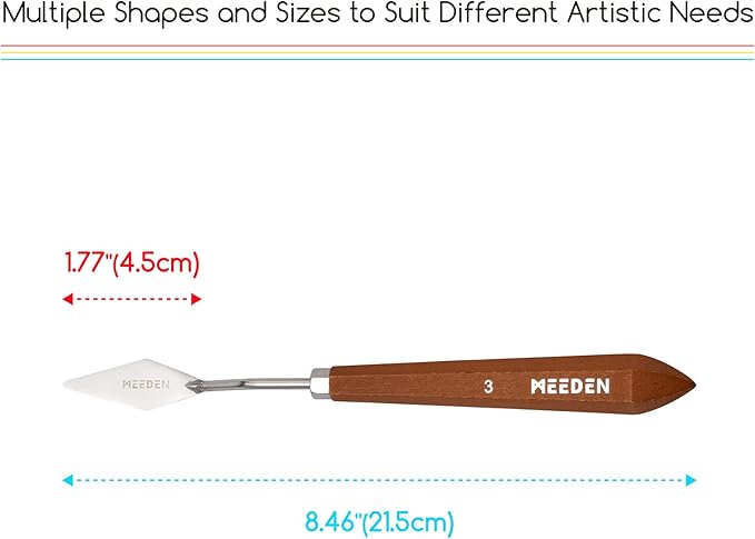 MEEDEN Artist Spatula Palette Knife: 8.46" Flexible Stainless Steel Art Scraper Painting Knife with Wooden Handle for Canvas, DIY Crafts, #3