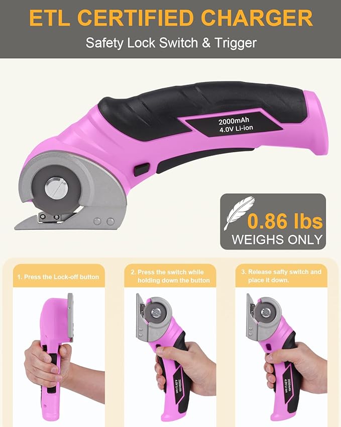 Cardboard Cutter Electric Box Cutter - Rechargeable 4v Cordless Electric Scissors with Safety Lock Heavy Duty Rotary Carpet Cutter Tools Gift for Men Women Adults Crafters Tailors Household Crafting