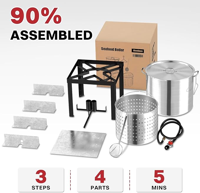 60QT Crawfish Boiler | Seafood Boiling Kit | Dustproof Cover & 12" Skimmer Included | 110,000BTU Propane Jet Burner | 0-20 PSI CSA Certified Regulator | Crab Boil Pot for Outdoor Backyard Cooking