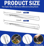 JETKONG 2 Pcs 9-Inch Kitchen Tweezers Cooking Tweezers Stainless Steel Tweezers Tongs (Silver)