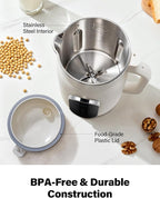KIDISLE Nut Milk Maker Machine 51oz, 10-in-1 Soup Maker with 140℉ Heating & 8H Keep Warm, Touch Screen Plant-Based Milk Maker for Almond, Oat & Soy, 12H Delay Start & Self-Clean, Noise Reduction