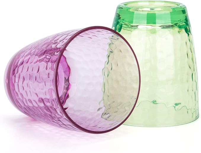 Set of 6 Hammered Style 15-ounce/430ml Acrylic Glasses Plastic Tumbler,BPA Free,Dishwasher Safe (Multi color)