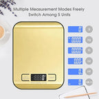 Digital Shipping Scale,Stainless Steel Panel, Accurate Portable Postal Scale for Packages, Small Business,Kitchen, Food, Handmade, Liquids, and Boutique (Mirror Gold Battery(5kg/1g))