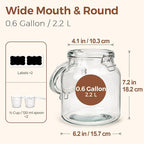 ComSaf 2-Pack 74oz (0.6 Gal) Wide-Mouth Glass Jars with Airtight Clamp Lids, Large Food Storage Containers for Flour, Sugar, Coffee & Pantry Organization, Includes Measuring Cup & Reusable Labels