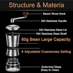 Precision Manual Coffee Grinder for Home Use, 8 Adjustable Coarseness Setting,with Ceramic Universal for Travel Camping