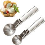 Ice Cream Scoop, 2Pcs Stainless Steel Silver Cookie Scoop with Trigger Melon Baller Scooper Cones, Specialty Tools and Gadgets, Ice Cream Spoon Food Scoop for Frozen Yogurt Sundaes Fruit Cookie