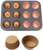 1 Pack black stainless steel muffin pan，muffin pans nonstick 12，cupcake tin，cup cake pans for baking