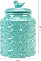 MyGift Vintage Turquoise Ceramic Kitchen Jar with Lid, Cookie Jar Storage Containers Airtight with Embossed Star and Bird Design