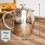VeoHome - 0.75 litre plunger - Unbreakable and keeps the coffee hot for a long time thanks to its double stainless steel shell