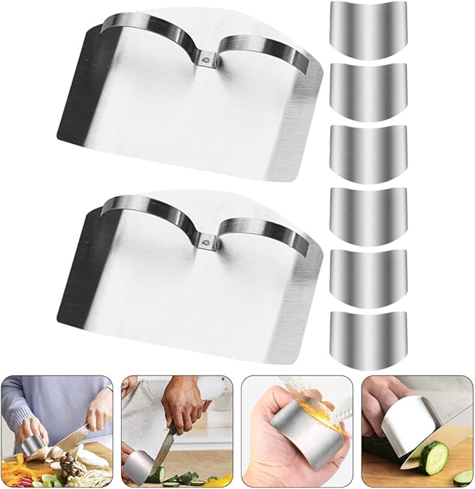 8pcs Stainless Steel Finger Protector Set for Kitchen Cutting and Chopping, Vegetable Cutter Finger Guards, Food Safety Hand Shield Tools for Cooking and Food Preparation