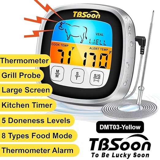 Multifunctional Digital Thermometer for Cooking,Food Thermometer+Thermometer Alarm+Kitchen Timer,Large Color Screen,Instant Read,Fast Response,grill bbq accessories,Kitchen Oven Meat Thermometer-DMT03