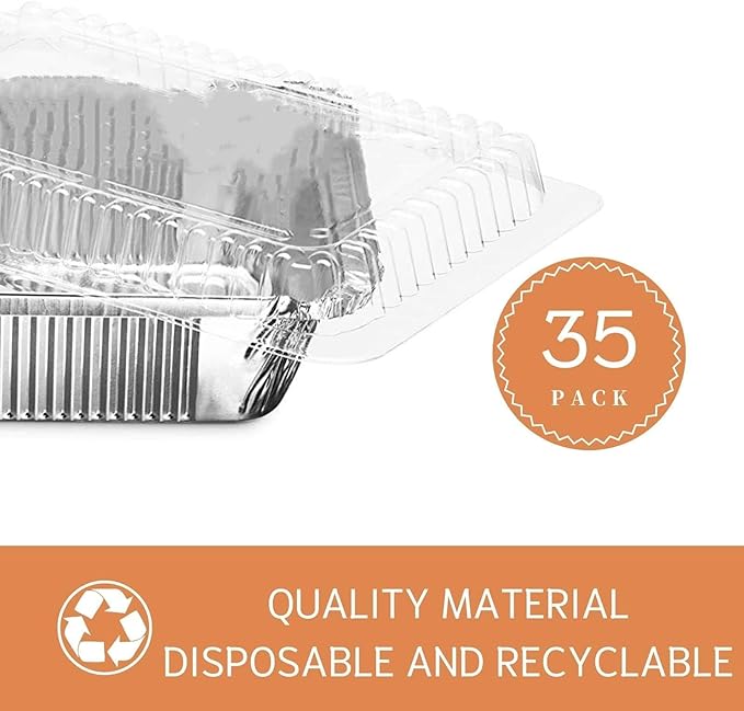 Findful (35 Pack) 8x8 Aluminum Pans with Clear Plastic Lids - Square Baking Cake Pans - Foil Pans with Lids - Disposable Food Containers Great for Cooking, Heating, Storing, Prepping Food
