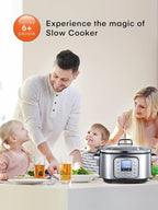HOUSNAT Slow Cooker, 10 in 1 Programmable Cooker, 304 Stainless Steel Rice Cookers 6QT, Yogurt Maker, Delay Start, Adjustable Temp& Digital Time for Large Families or Entertaining