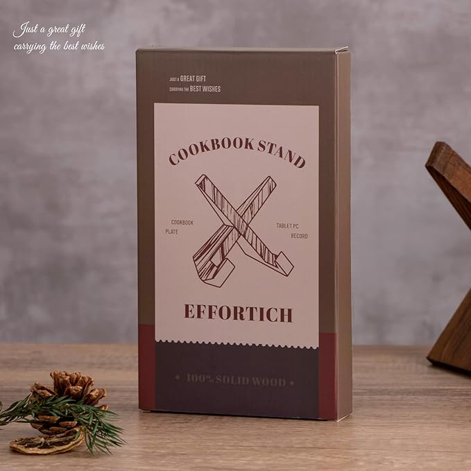 Cookbook Stand, Wooden Recipe Book Holder, Cook Book Stand for Kitchen Counter, Multifunctional Display, Kitchen Counter Decor - Brown