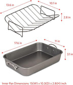 Glad Roasting Pan Nonstick 11x15 - Heavy Duty Metal Bakeware Dish with Rack - Large Oven Roaster Tray for Baking Turkey, Chicken, and Veggies