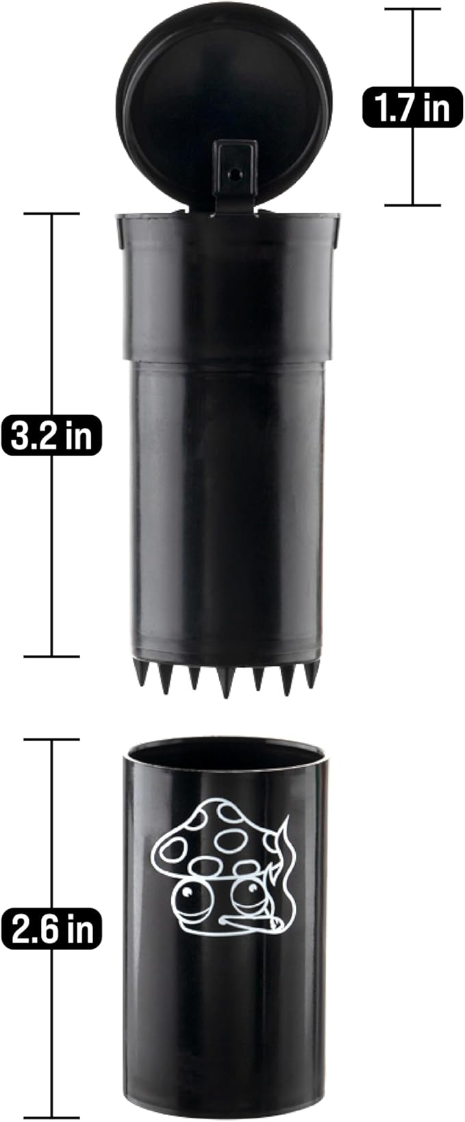 EZ SPLITZ Cap & Crusher - 2-in-1 Herb Grinder with Extra Large Storage - Pop Art Edition (Black)