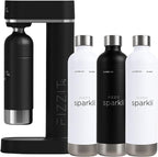 Fizzit Sparklí Stainless Steel Sparkling Water Maker with 3 Reusable Stainless Steel Water Bottles – Soda Streaming Machine Carbonated Seltzer Fizzy Water Maker for Home Kitchen, Dishwasher Safe