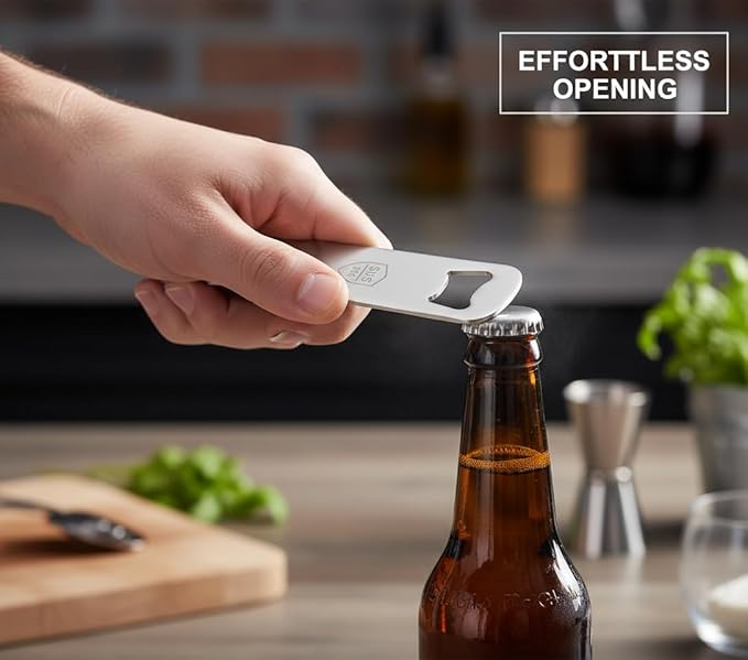 EZ-Open Professional Bottle Opener 3-Pack - Heavy-Duty SUS 304 Stainless Steel Bar Blade for Beer, Soda, & Wine - Ergonomic & Rustproof Manual Cap Remover Tool for Home, Bar, Restaurant & Outdoor Use