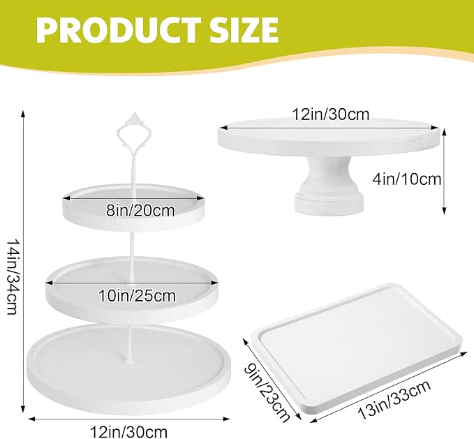 7 Pcs Wood Dessert Table Display Set Wooden 3 Tie Cupcake Stands Rustic Round Cake Stand Wood Dessert Serving Trays for Party Baby Shower Wedding Birthday (White)