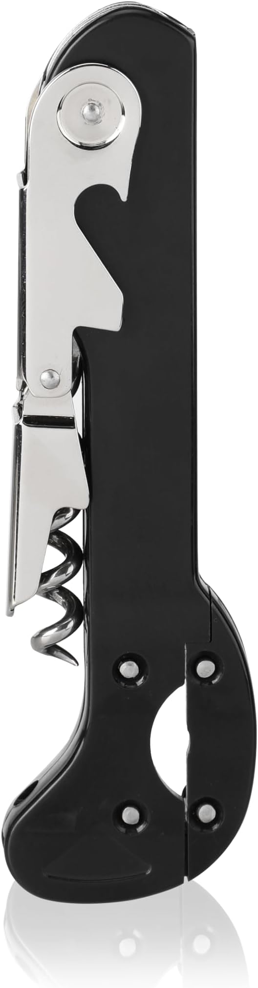 True Recoil Waiters Corkscrew Wine Opener, Durable Stainless Steel with Built-in Bottle Opener and 4-Wheel Foil Cutter for Bartenders, Home Bar, Kitchen, Outdoor Party, Gifts for Wine Lovers, Set of 1