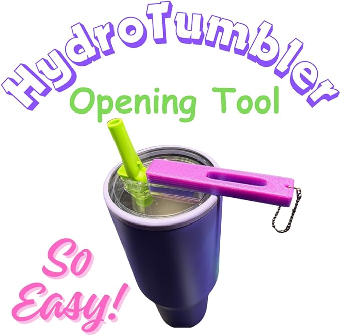 Hydro Style Tumbler Opening Tool, Plastic Lid Removal Tool with Chain and Handle Clip (Red Sparkle)