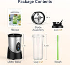 KOIOS Smoothie Blender, 900W Personal Blender for Shakes and Smoothies for Kitchen with 2 Portable Cups 22oz, Single Serve Smoothies Maker Mixer for Juices, Nutritious Recipe, Silver