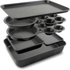 Elbee Home 8-Piece Nonstick Aluminized Steel, Space Saving Baking Set, With Deep Roasting Pan, Cookie Sheet, Cake Pans, Muffin Pans and Baking Pan PFOA & PFOS Free, Holiday Gift for Her