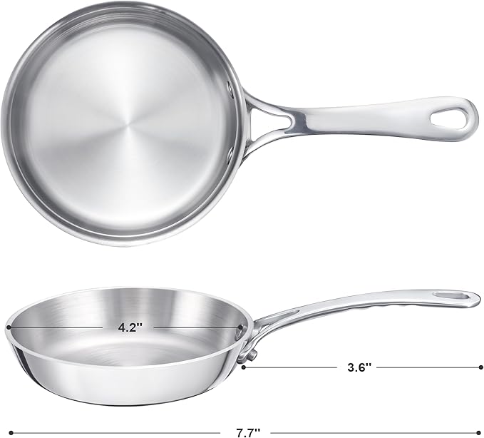 Mini Sauce Pan, Tri-Ply Stainless Steel Pot with Stay-Cool Handle Heating Sauce Gravy & Oil (4 Inch/0.12Quart) -Silver
