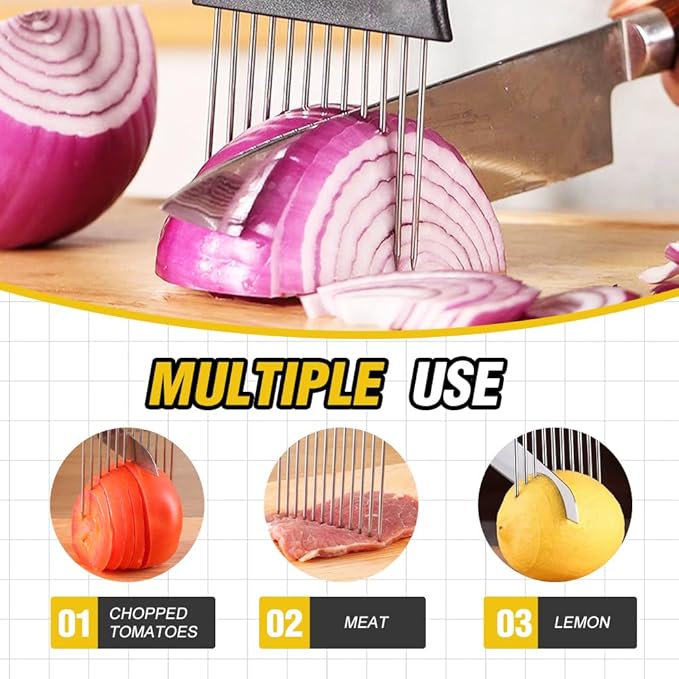 Onion Holder for Slicing, Stainless Steel Onion Slicing Rack, 2026 Upgraded Slicer, Lemon Slicer Vegetable Cutter, Home Kitchen Tools, Fruit, Lemon Slice Aids (Square-2pcs)