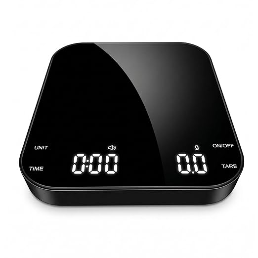 Digital Coffee Scale with Built-in Timer, 0.1g Precision to 3000g Rechargeable Espresso Scale, Touch Glass Kitchen Food Scale for Pour Over, Baking and Macros