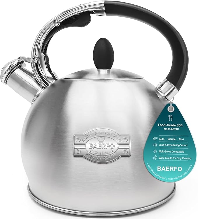 Tea Kettle, 2.64 Qt Tea Pot Stovetop, Premium 304 Food-Grade Tea Kettle Stovetop, Resounding Sound, Vintage Aesthetics, with Pot Holder (Brushed)