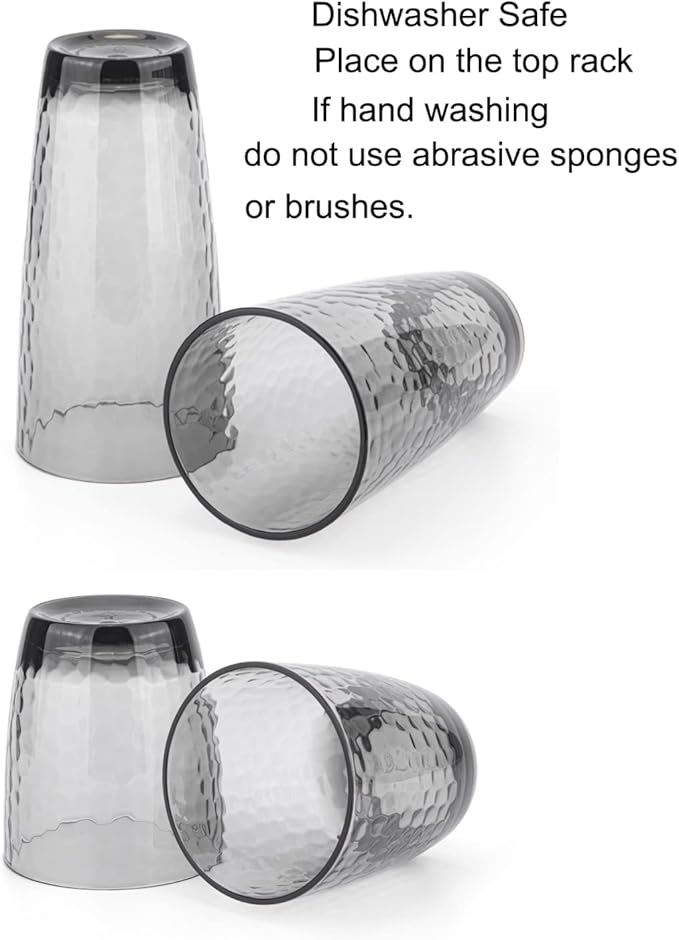 KOXIN-KARLU Hammered 15-ounce and 26-ounce Plastic Tumbler Acrylic Glasses, set of 8 Smoky Grey