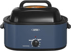 Sunvivi Roaster Oven, Electric Roaster Oven with Viewing Lid, 28lb 24-Quart Turkey Roaster with Unique Defrost/Warm Function, Large Roaster with Removable Pan & Rack, Stainless Steel, Blue