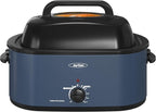 Sunvivi Roaster Oven, Electric Roaster Oven with Viewing Lid, 30lb 26-Quart Turkey Roaster with Unique Defrost/Warm Function, Large Roaster with Removable Pan & Rack, Stainless Steel, Blue