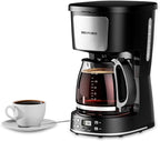 12-Cup Drip Coffee Maker with Reusable Filter,Programmable Clock,Auto Brew,Water Window,Keep Hot Plate,Glass Carafe,Compact Design for Kitchen,Office,Silver and Black,Stainless Steel
