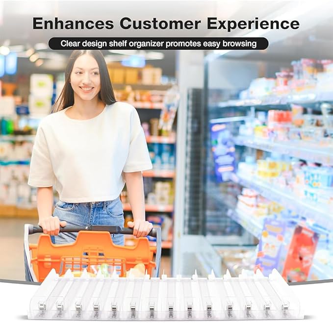 15-Pack Spring-Loaded Shelf Pushers Kit, 15in for 29–38 oz Products – Automatic Retail Display Organizer for Gondola & Store Shelves